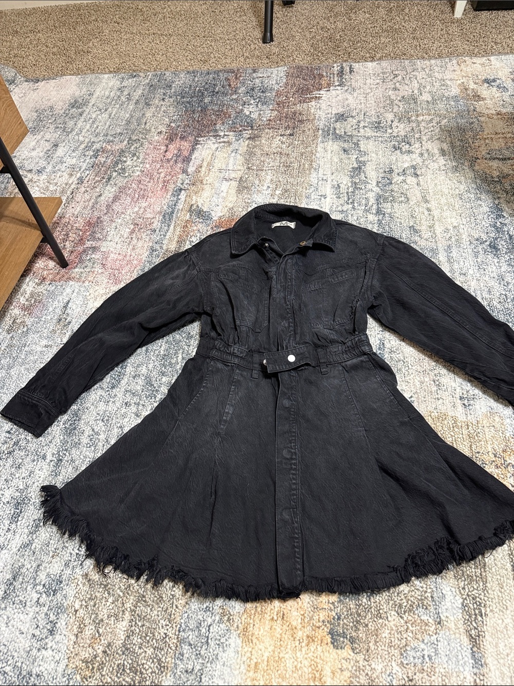 We the Free Black Denim Belted Shirt Jacket-Dress